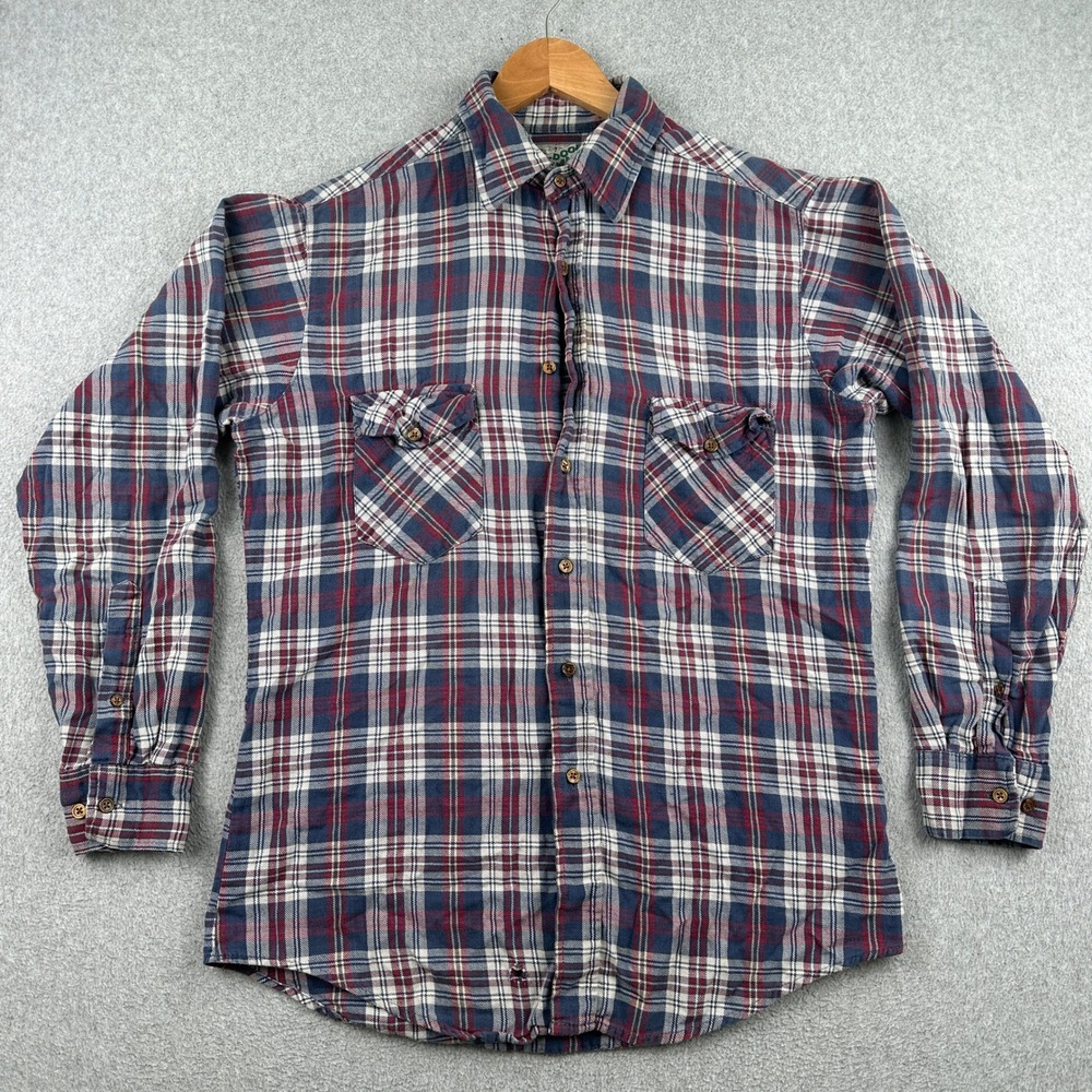 Vintage 80s 90s Outdoor Exchange Shirt Mens M Blue Red Plaid Button Long Sleeve